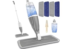 PAPCLEAN Spray Mops for Floor Cleaning Microfiber Mop Hardwood Floors Wet Dust Flat Cleaner with 4 Washable Pads 440 Ml Refillable Bottle Wood Tile Laminate Vinyl Kitchen, Gray