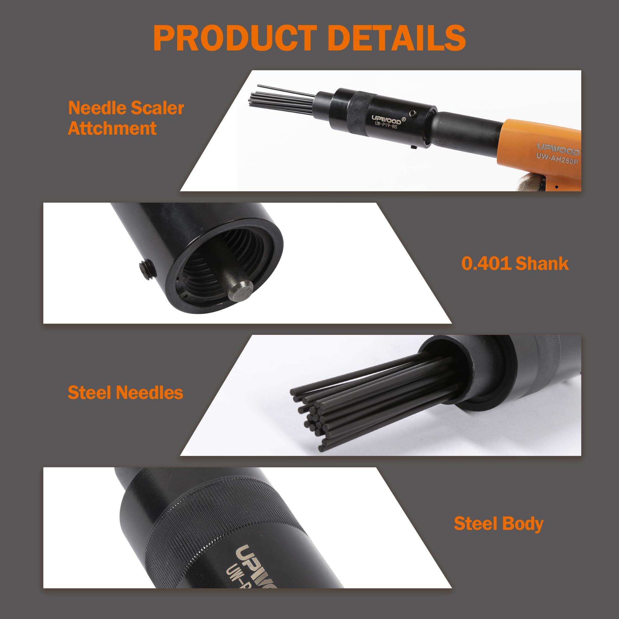 Needle Scaler Attachment, with 19pcs Needles, Screw On for Use UW-AH190P AH250P Air Hammer, Paint, Rust, Dirt and Weld Dust Remover