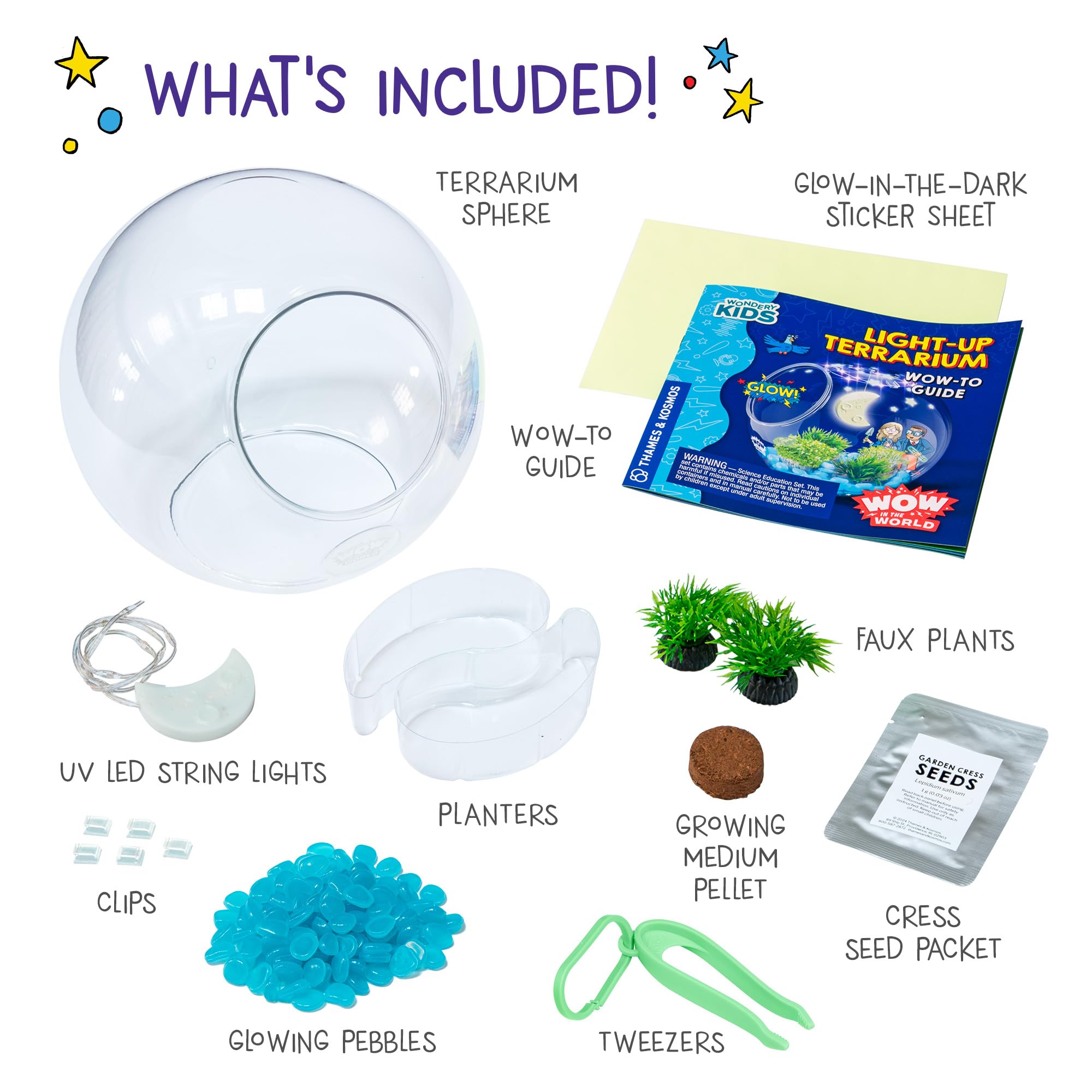 Wow in The World Light-UP Terrarium | Grow Plants, Decorate Your Terrarium, Glow-in-The-Dark, UV Lights, Companion Audio Content, Bonus Reusable Science Tool, STEM Toy for Kids 6+ by Thames & Kosmos