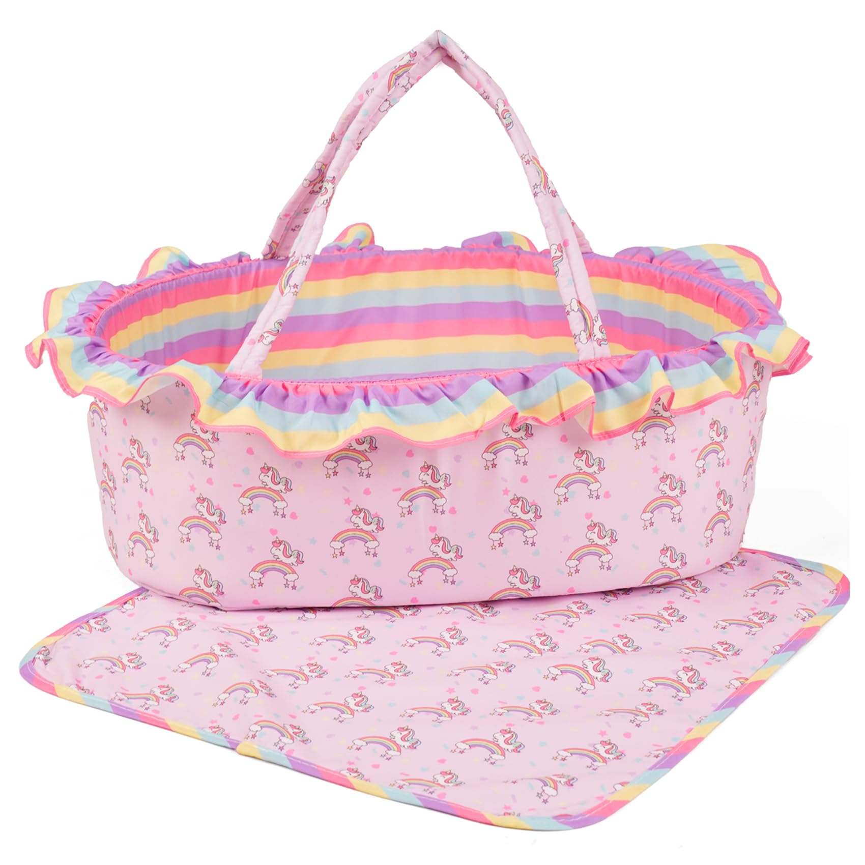 ARTST Baby Doll Bed Set- Portable Bassinet for Dolls up to 53 cm - Handbag for Girl - Includes Blanket, Mattress, Quilt