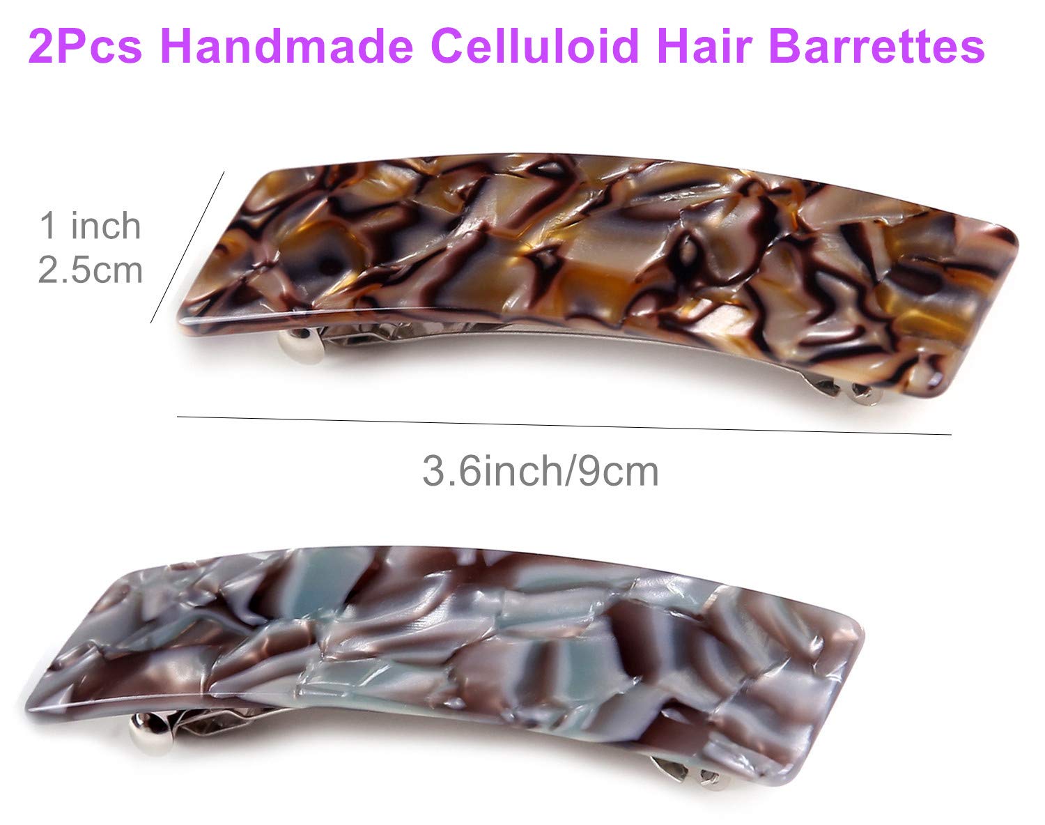 2PCS Hair Barrettes Tortoise Shell French Design Celluloid Rectangle Hair Clips for Women : Beauty