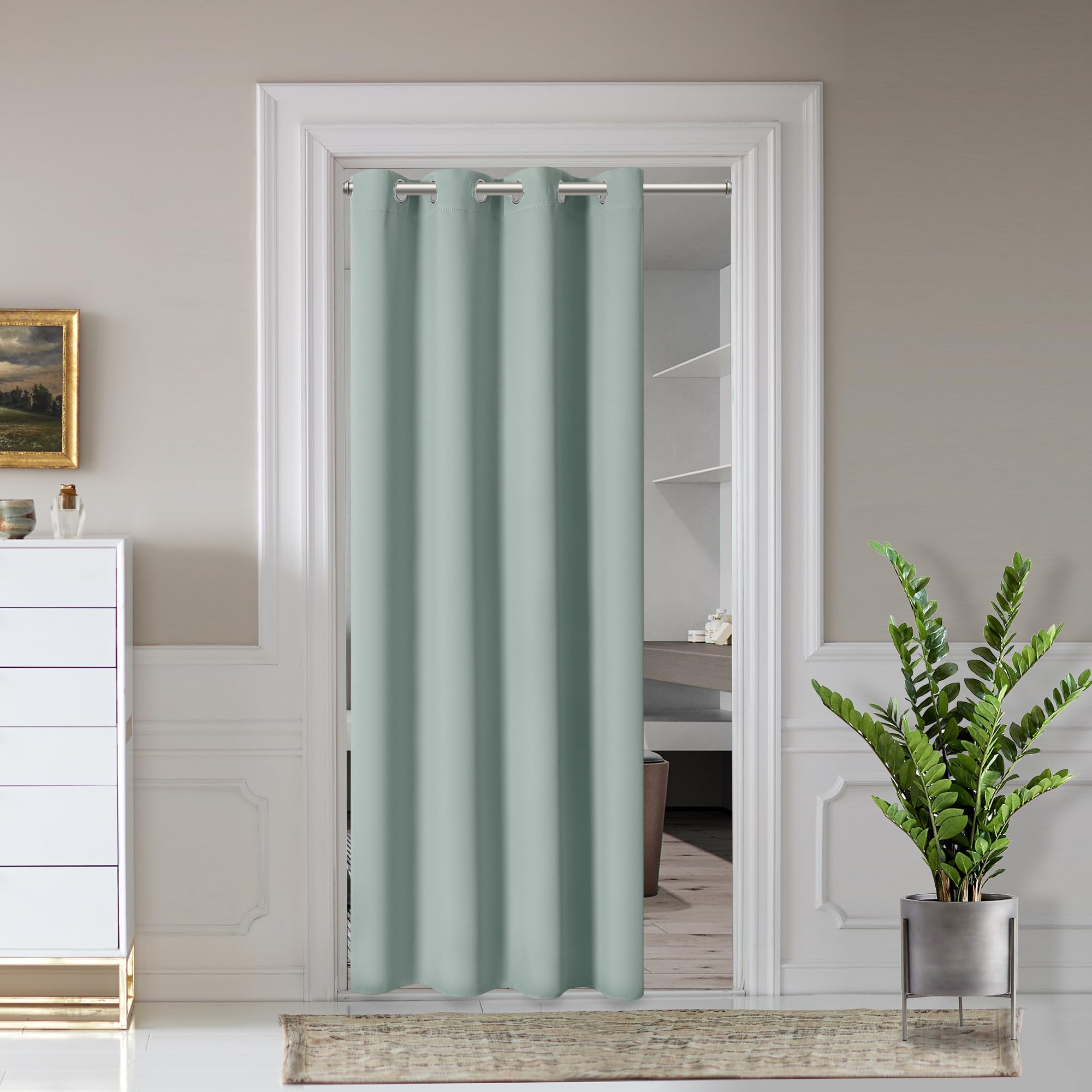 Photo 1 of AOSKY Door Curtains for Doorway Privacy, Sage Green Grommet Closet Curtains for Bedroom, Door Window Curtain, Light Blocking Thermal Insulation Drapes for Living Room Set of 1 Panels, 52" W x 40" L