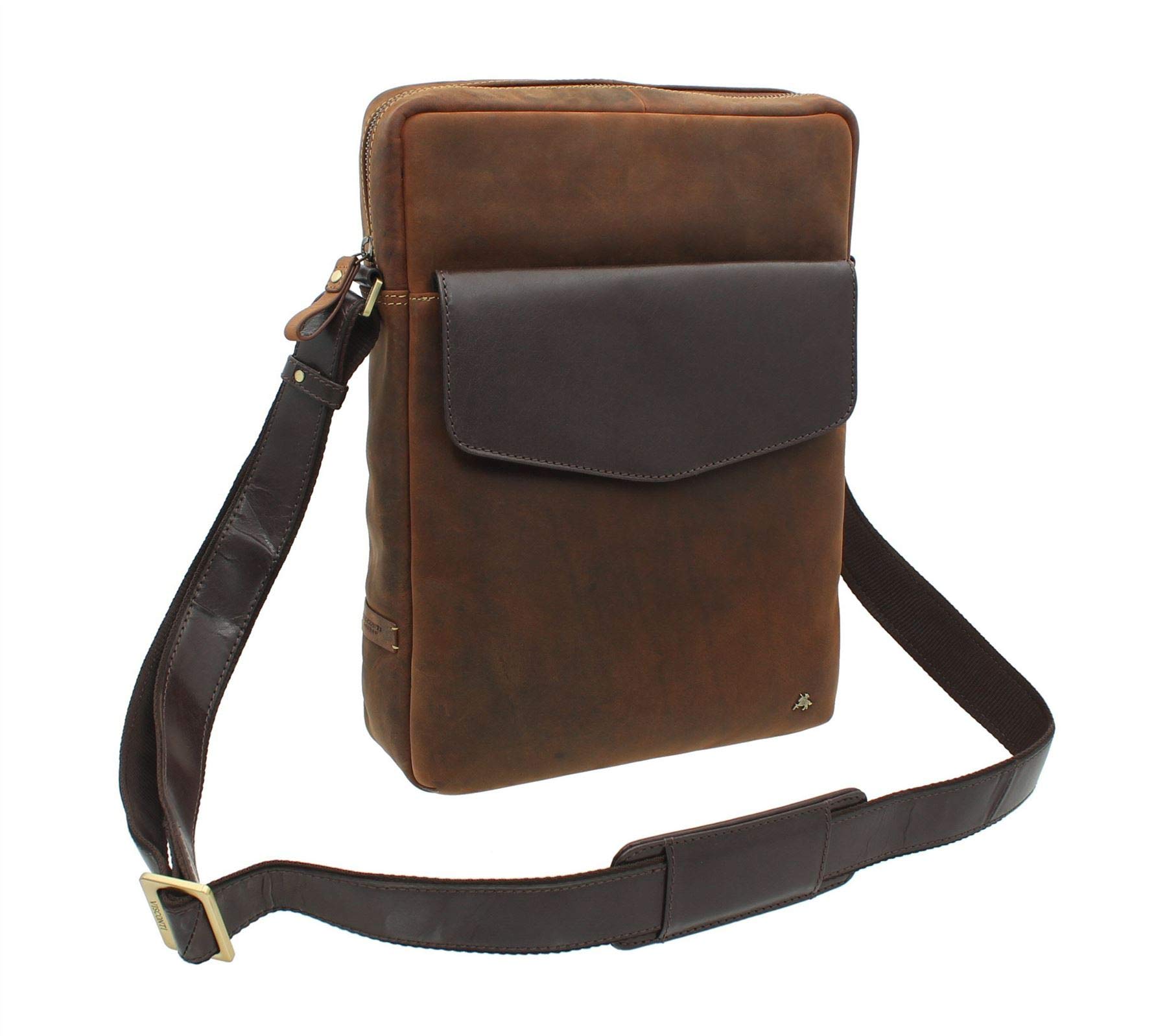 VISCONTI Toscana Collection Distressed Oiled Leather Shoulder Bag Vesper 13 TC72 Havana Tan