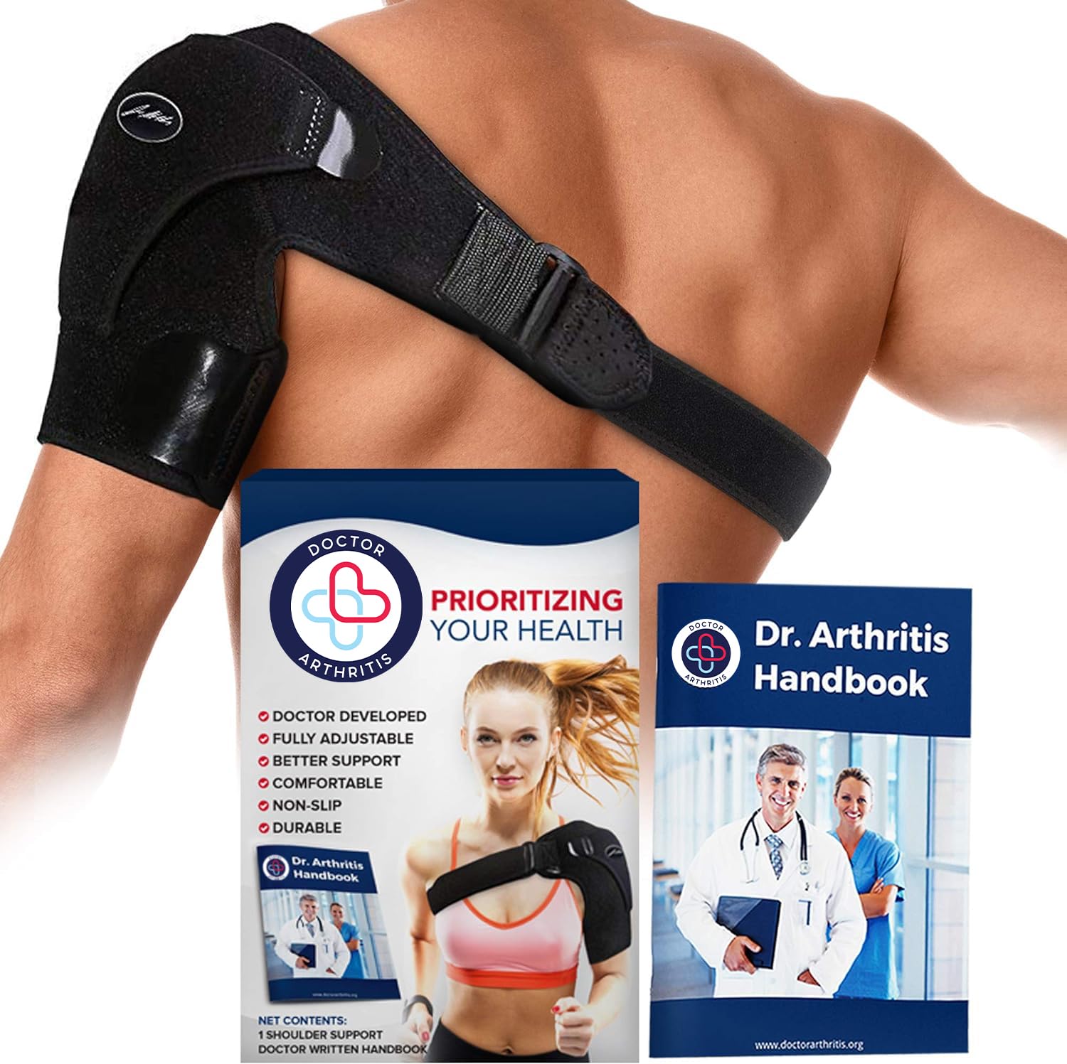 Doctor Developed Shoulder Support Brace - For Ac Joint, Dislocated, Separated, Frozen Shoulder Pain Relief; Premium Shoulder Brace for Women & Men - Durable Rotator Cuff Shoulder Support (Black)