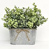 hopeme Artificial Eucalyptus Leaves Faux Plants Table Centerpiece, Rustic Potted Plants for Farmhouse Home Décor, Artificial Greenery for Home Decoration