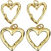BEIQIYA 4pcs 18K Gold Plated Heart Hollow Charms, Brass Pendant Charms for Jewelry Making, Love Pendant Valentine Accessories for Necklace Bracelet Earring Keychain DIY Crafts
