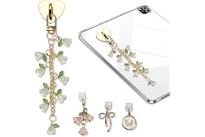 BATHRINS 5 PCS Kindle Charms Including Dust Plug Charm Type C/USB C, Cute Flower Chains Phone Charm with Heart Grip Holder, Compatible for Kindle Paperwhite/E-Reader/Phone