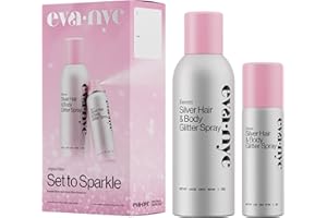 EVA·NYC Eva NYC Kweeen Silver Hair and Body Glitter Spray Set - Original Ultra Shimmery Glitter, New Look - Adds Shine + Non-Sticky - Quick Drying Spray - Warm Vanilla Scent - Full Size + Travel Size Gift Set