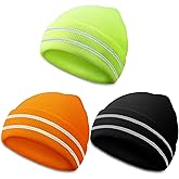 JenPen 3 Pcs Safety Beanie Reflective Hat Winter High Visibility Unisex Knit Beanie Hat Running Cap Headwear for Men Women