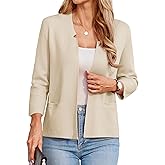 GRACE KARIN Women Sweater Blazer 3/4 Sleeve Cropped Cardigan Lightweight Notch Collar Knit Blazer Jacket Business Casual