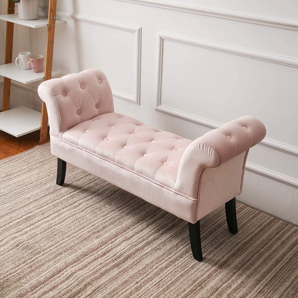Greensen Chaise Longue – Banco de terciopelo – Taburete con cabecero de