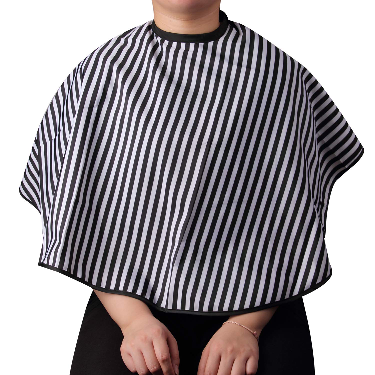 Professional Striped Short Length Salon Cutting Cape, Salon Styling Cape Barbers with Loop Closure, Hair Salon Cutting Cape,Hairdressing Cape Apron(Striped Style)