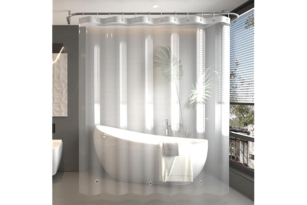 Poposa Shower Curtain Liner Clear- Premium PEVA Waterproof Shower Curtain with Rust-Proof Grommets, Standard Size Bathroom Sh