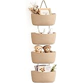 Dahey Over The Door Hanging Basket 4-Tier Woven Boho Wall Mounted Storage Organizer with Hooks for Bedroom Nursery Bathroom Apartments Dorm Pantry Decor, Jute