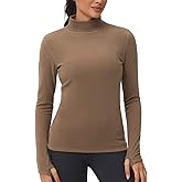 THE GYM PEOPLE Women's Mock Turtleneck Long Sleeve Shirts Fleece Thermal Underwear Pullover Tops with Thumb Hole