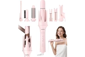 HarrFlow Automatic Hair Curler for Women 7 in 1 Curling Iron & Hair Straightener Brush with 3 Heat Settings, Timer, 300M Negative Ions & Dual Voltage for Frizz-Free Curls at Home & Travel
