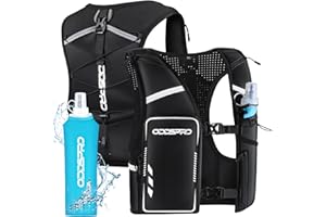ODDSPRO Running Vest for Women Men, Phone Pocket Running Hydration Vest with 500ML Soft Flask, Adjustable Chest Waist Straps, 10 Pockets Reflective Breathable Hydration Vest for Hiking, Biking, Marathon
