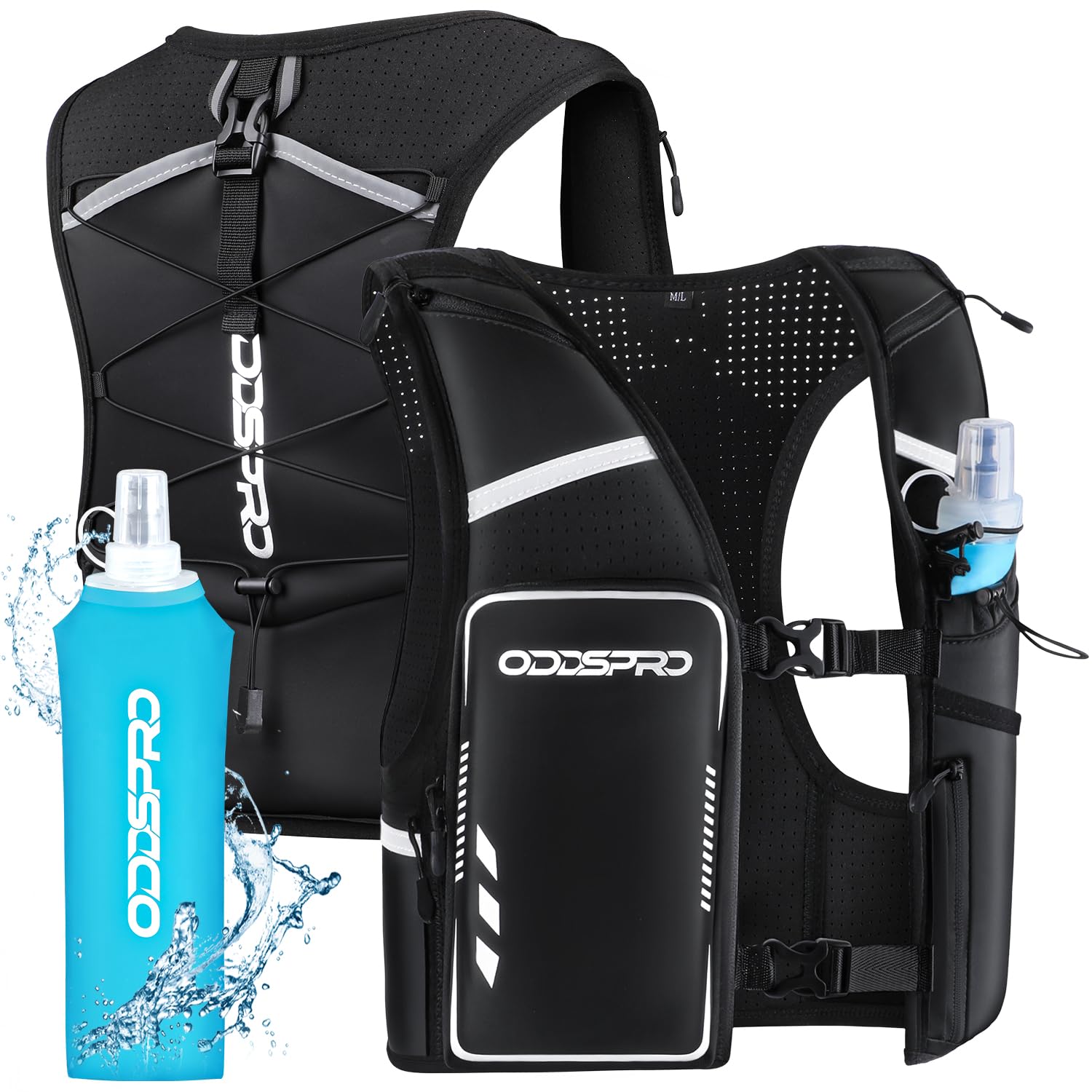 Photo 1 of Running Vest for Women Men, Phone Pocket Running Hydration Vest with 500ML Soft Flask, Adjustable Chest Waist Straps, 10 Pockets Reflective Breathable Hydration Vest for Hiking, Biking, Marathon