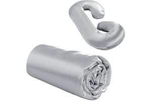 BALAPET Silky Satin Pregnancy Pillow Cover (ONLY Pillowcase), C Shaped Large Luxurious Smooth Maternity Pillow Cover with Hidden Zip, Soft & Breathable Pillow Protector for Side Sleeper,Light Grey