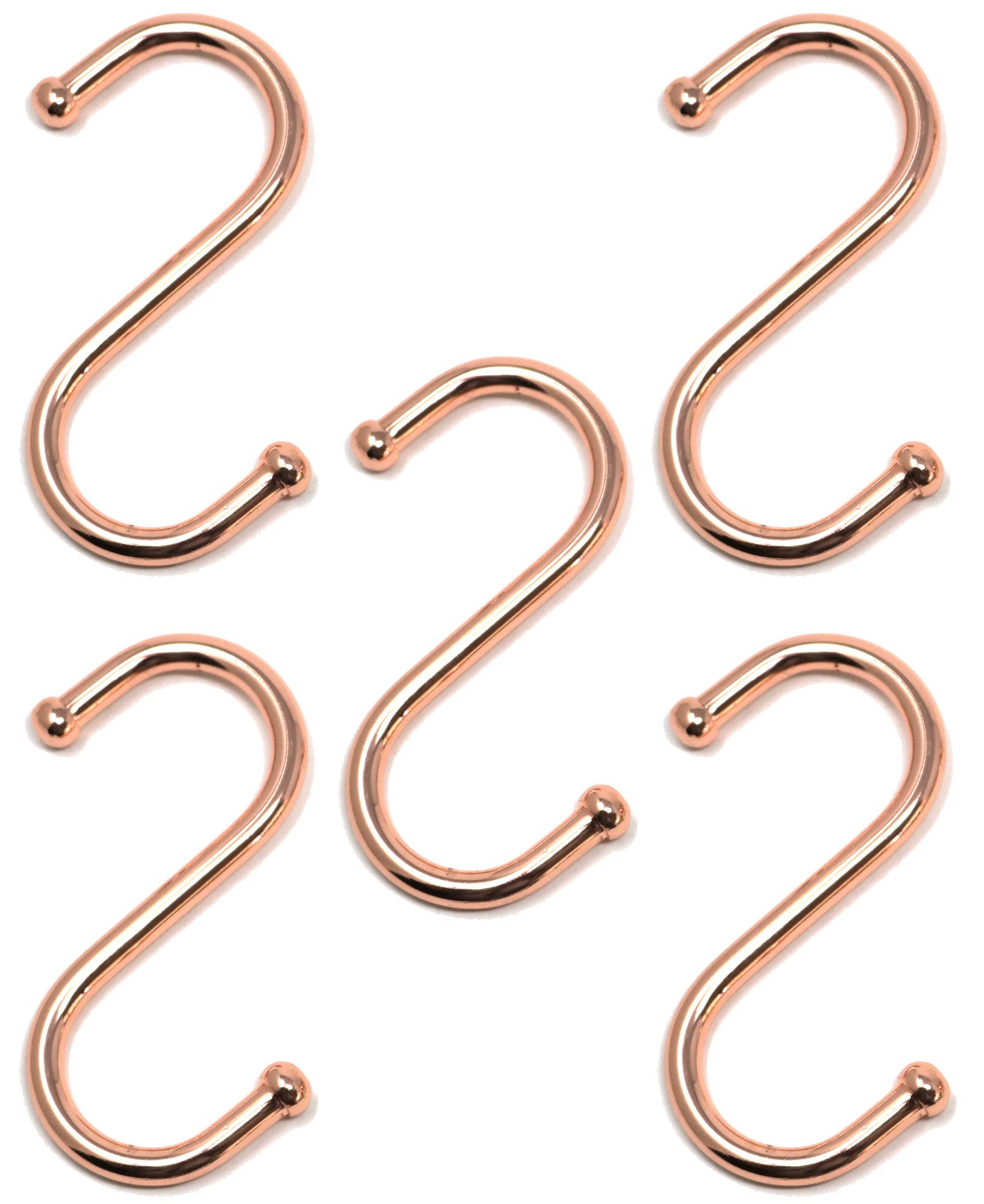 fiXte 5 x S Style Hook Ball End Utensil Hangers Hooks Mugs Pots Pans Kitchen Home Office 75mm (Copper)