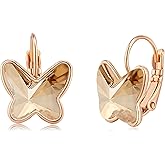 EVEVIC Austrian Crystal Butterfly Earrings Drop Leverback Earrings for Women 14K Rose Gold Plated Hypoallergenic Jewelry Gifts