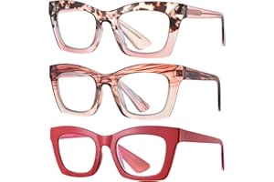 bullabulling 3 pack Oprah style Spring hinge Readers Blue Light Blocking Computer Square Reading Glasses for Women Men