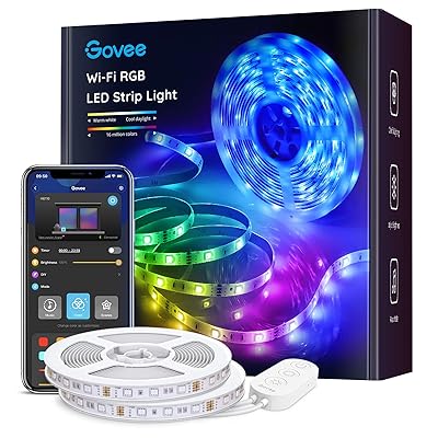 Govee Smart LED Strip Lights, 32.8ft WiFi LED Lights Work with Alexa and Google Assistant, Bright 5050 LEDs, 16 Million Colors with App Control and Music Sync for Home, Kitchen, TV, Party