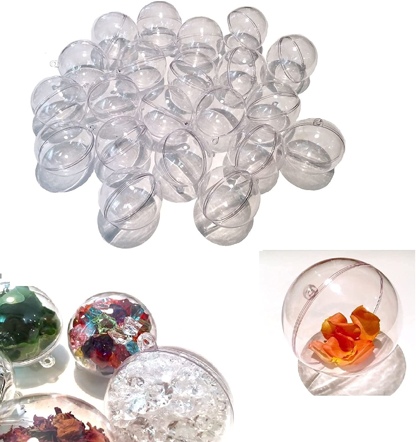 PIQIUQIU Pack of 24 Transparent Acrylic Baubles, 6 cm Diameter, Christmas Ornaments