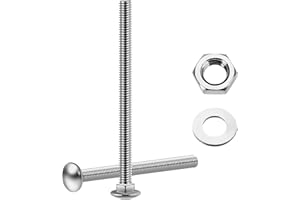 Mywish (14 Sets) 1/4-20 x 4 Carriage Bolts Screws Round Head Square Neck and Hex Nuts & Flat Washers, Full Threaded 304 Stainless Steel Bright Finish 1/4 Bolts