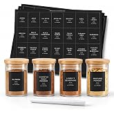 230 Black Spice Labels by ThreeKin | Waterproof &amp; Oil-Resistant Pre-Printed Stickers for Spice Jars | Durable, BPA-Free Seasoning Labels | Easy-Clean, No-Residue Design | Proudly Female &amp; USA Owned