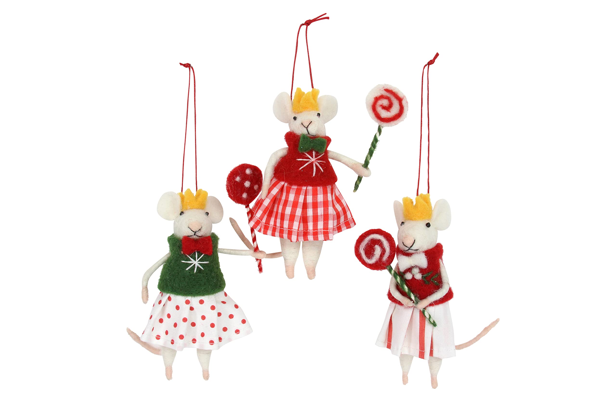 Gisela Graham Wool Mix Mice With Candy Lollipops Christmas Decoration (set of 3)