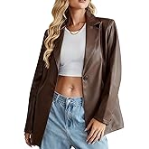 OrbiflexY Womens Smart Casual Faux Leather Blazer Jacket Moto Biker Coat Long Sleeves Button Fashion Coats