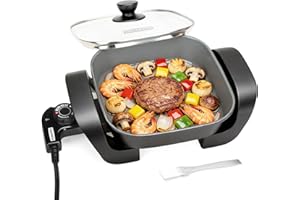 SugarWhisk 8-inch Ceramic Coated Electric Skillet with Lid, Non Stick Skillet Griddle Pan Electric, Rapid Heat Up, 650W, Brea