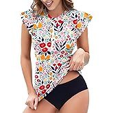 WOWENY Womens Padded Rash Guard Short Sleeve Swim Shirts 1/4 Zip UPF 50 Sun Protection Swimsuit Tankini Bathing Suit Top