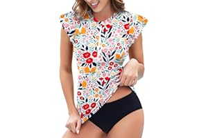 WOWENY Womens Padded Rash Guard Short Sleeve Swim Shirts 1/4 Zip UPF 50 Sun Protection Swimsuit Tankini Bathing Suit Top