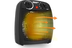 Comfort Zone Indoor Space Heater with Adjustable Thermostat, Fan Forced, Electric, Overheat Protection, Safety Tip-Over Switch, Energy Efficient, Ideal for Home, Bedroom, & Office, 1,500W, CZ45EBK