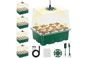 NBPLUS Seed Starter Tray with Grow Light, 5 Pack 60 Cells Seed Starter kit with Humidity Dome and Base, Plant Seedling Trays Indoor Greenhouse Gardening (Green 5 Pack)
