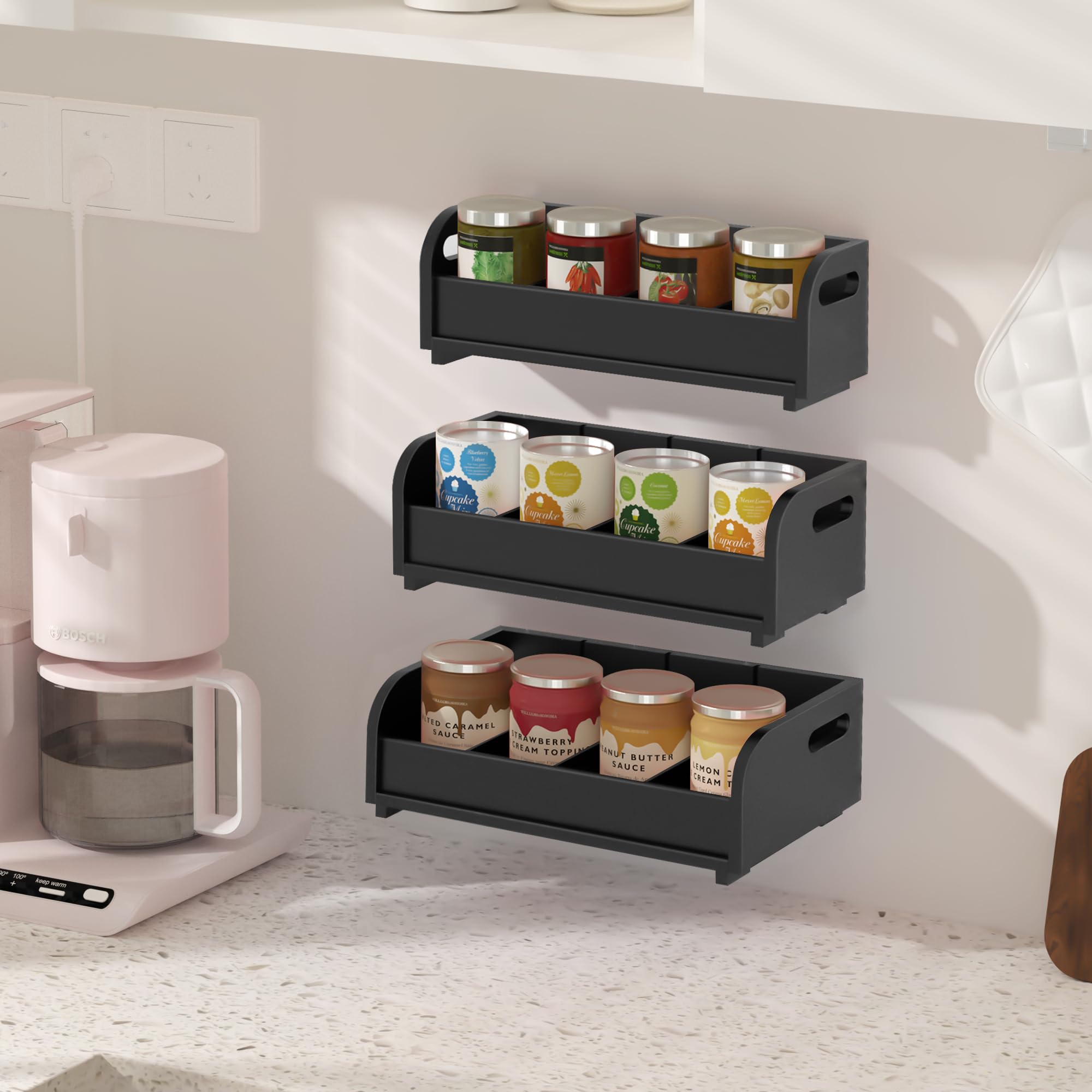 Photo 1 of Tea Holder for Tea Bags Organizer - Black Bamboo Tea Organizer for Tea Bags 3-Tier Stackable Wall Mount Large Capacity Tea Storage Box to Pantry Countertop Kitchen Office