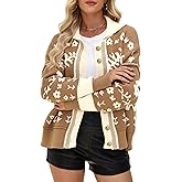 yoeasy Womens Floral Cardigan Sweater Color Block Open Front Long Sleeve Button Down Knit Loose Short Cardigan Sweaters