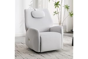 TRUSTYUE Glider Rocking Chair Nursery, Swivel Rocker, Power Recliner Chair, Nursery Glider Recliner with Adjustable Headrest, USB Ports, Living Room Chairs, Fabric (Fabric Grayish White, Adjustable Headrest)