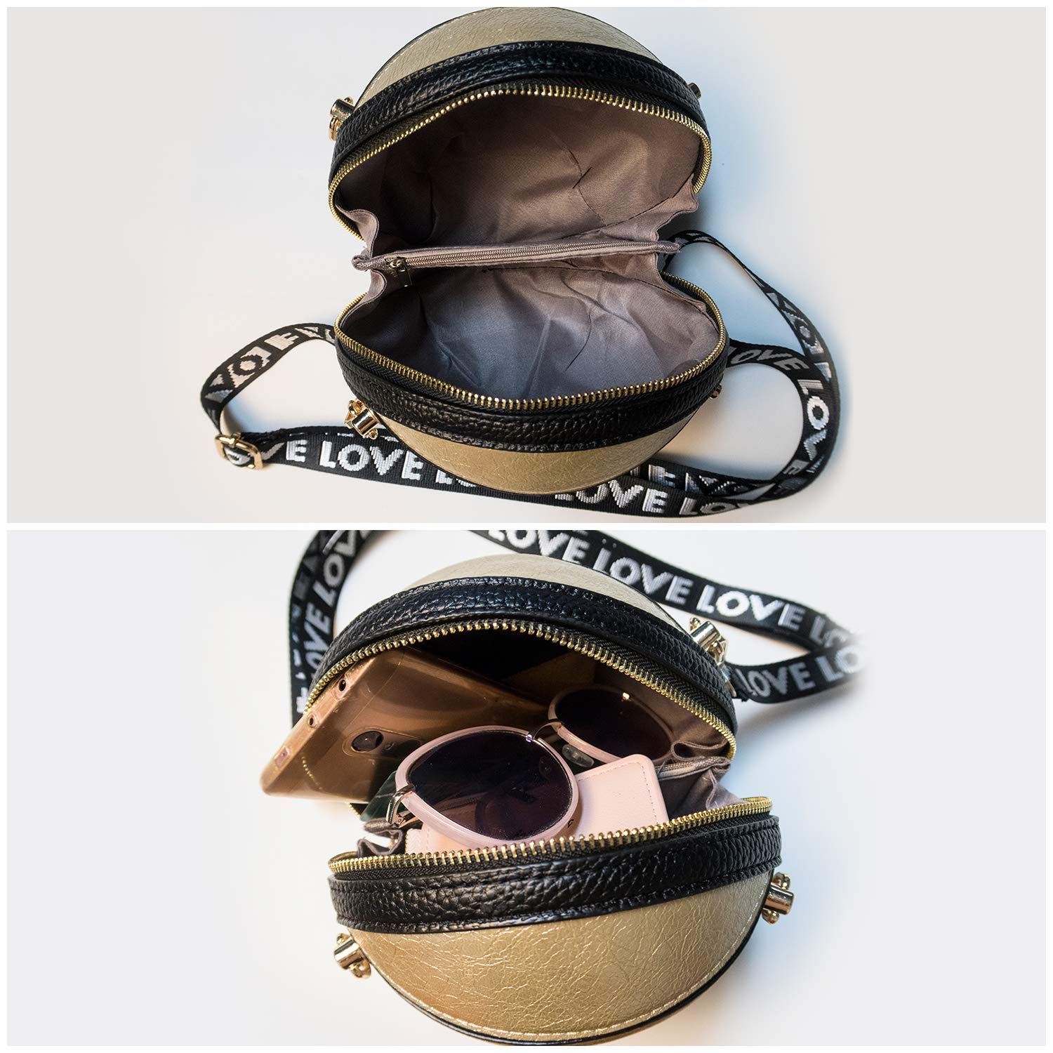 Basketball Shaped Shoulder Messenger Purse Bag Mini Tote Cross Body PU Handbag Adjustable Strap For Women Girls Men (Gold)