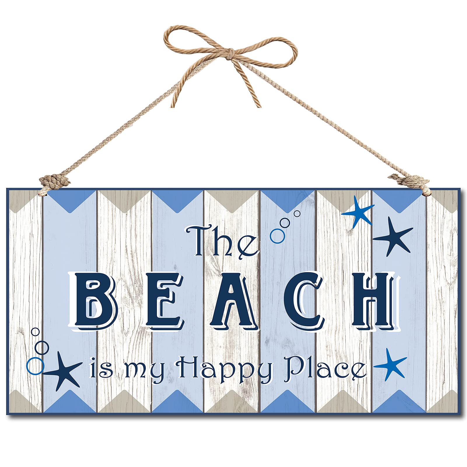 CREATCABIN Beach Happy Place Decorative Wood Sign - Home Decor Plaque Hanging Wall Art Board Door Sign for Yard Office Home Kitchen Front Door Patio Decoration 12 x 6inch