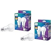 PHILIPS LED 100W A19 4-Pack Selectable White Multi-CCT 1500 Lumen (14W = 100W) Dimmable Flicker-Free Light Bulbs