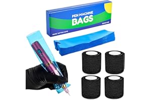 Auvitaya Tattoo Machine Covers with Tape Wrap, 200Pcs Large Pen Bags and 4Pcs Grip Wrap, Tattoo Machine Wrap Covers Pen Sleeves Combination Supplies