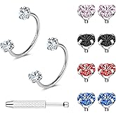 6ixGosh Horseshoe Nose Rings 18G Horse Shoe Nose Ring Hoops Surgical Steel Half Cartilage Tragus Earring Hoop Multicolor Alternative Cubic Zirconia Nose Septum Piercing Jewelry