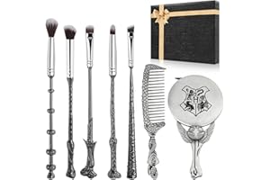 LENDOO Harry Makeup Brushes Gifts Set for Women, Potter Makeup Brushes with Mirror & Comb, Christmas Birthday Gifts for Kids, Silver