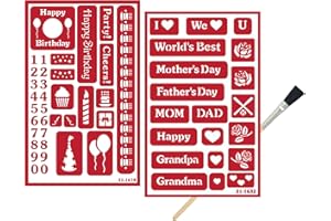 TRENDZEEN 2 Reusable Glass Etching Stencils - Happy Birthday Stencil, Father's Day Mothers Day Stencils Set - Baby Shower, Party, Celebration Theme Self Adhesive Etch Stencils with Brush