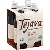 Tejava Original Unsweetened Black Iced Tea, 12 fl oz, Pack of 4 | Glass Bottles, Java Black Tea Leaves, No Sugar, No Sweeteners, No Added Preservatives, 33 mg Caffeine Per 8 Oz