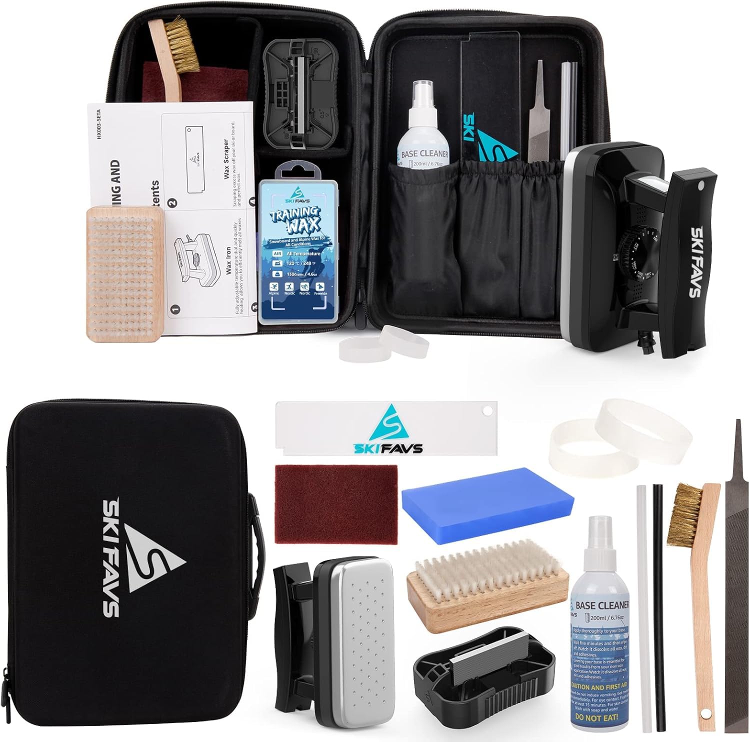 Photo 1 of Skifavs Ski/Snowboard Wax Kit, Ski Tuning & Waxing Kit with Wax Iron, Complete Basic Wax Set - Professional Tuning Equipment, All Temperature Wax, Base Cleaner, Brush, Wax Scraper, P-tex, Tuning Stone