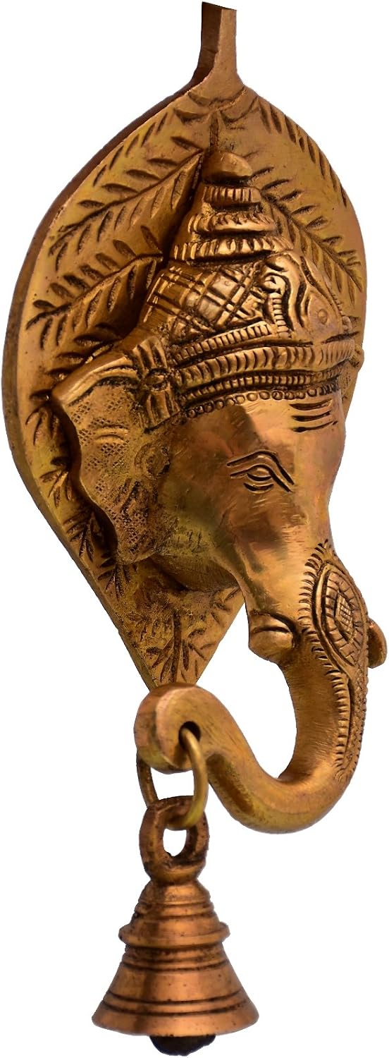 Purpledip Brass Wall Hanging Antique Finish Ganesha Bell (Set Of 2): Symmetrical Heads for Peace Harmony & Balance At Home (11037) - Image 5